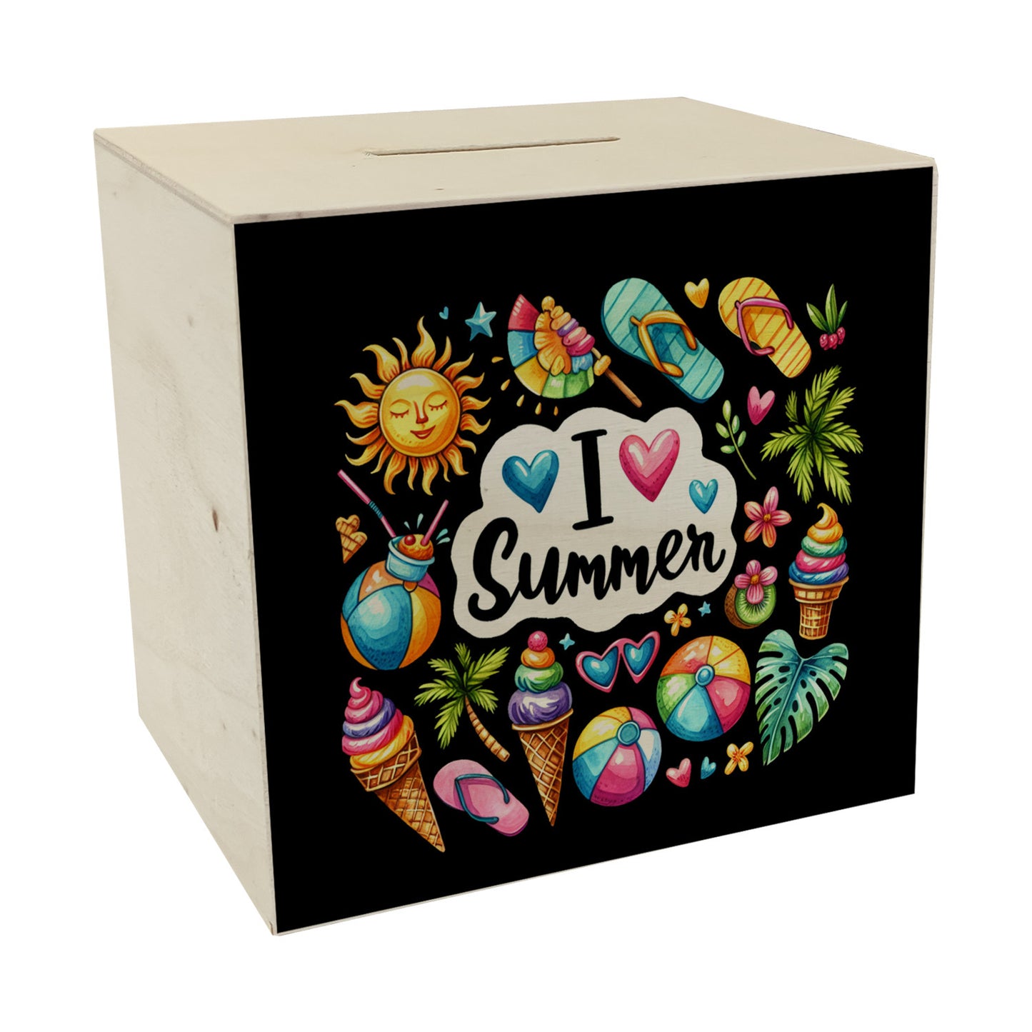 Endlich Sommer Spardose aus Holz mit Spruch I love Summer