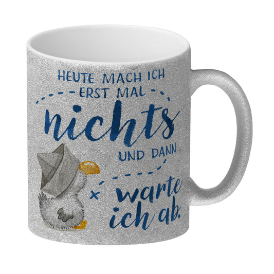 Möwe Glitzer-Kaffeebecher mit Spruch Heute mach ich erst mal nichts