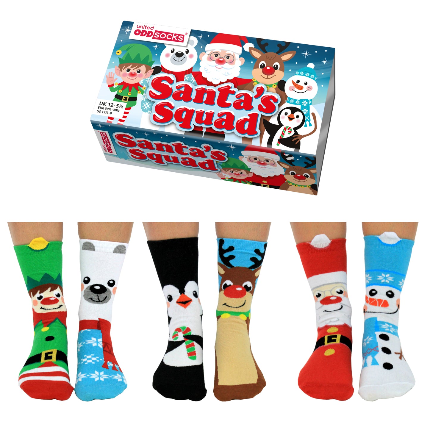 Santas Squad Weihnachten Oddsocks Socken für Kinder in 30,5-38,5 im 6er Set