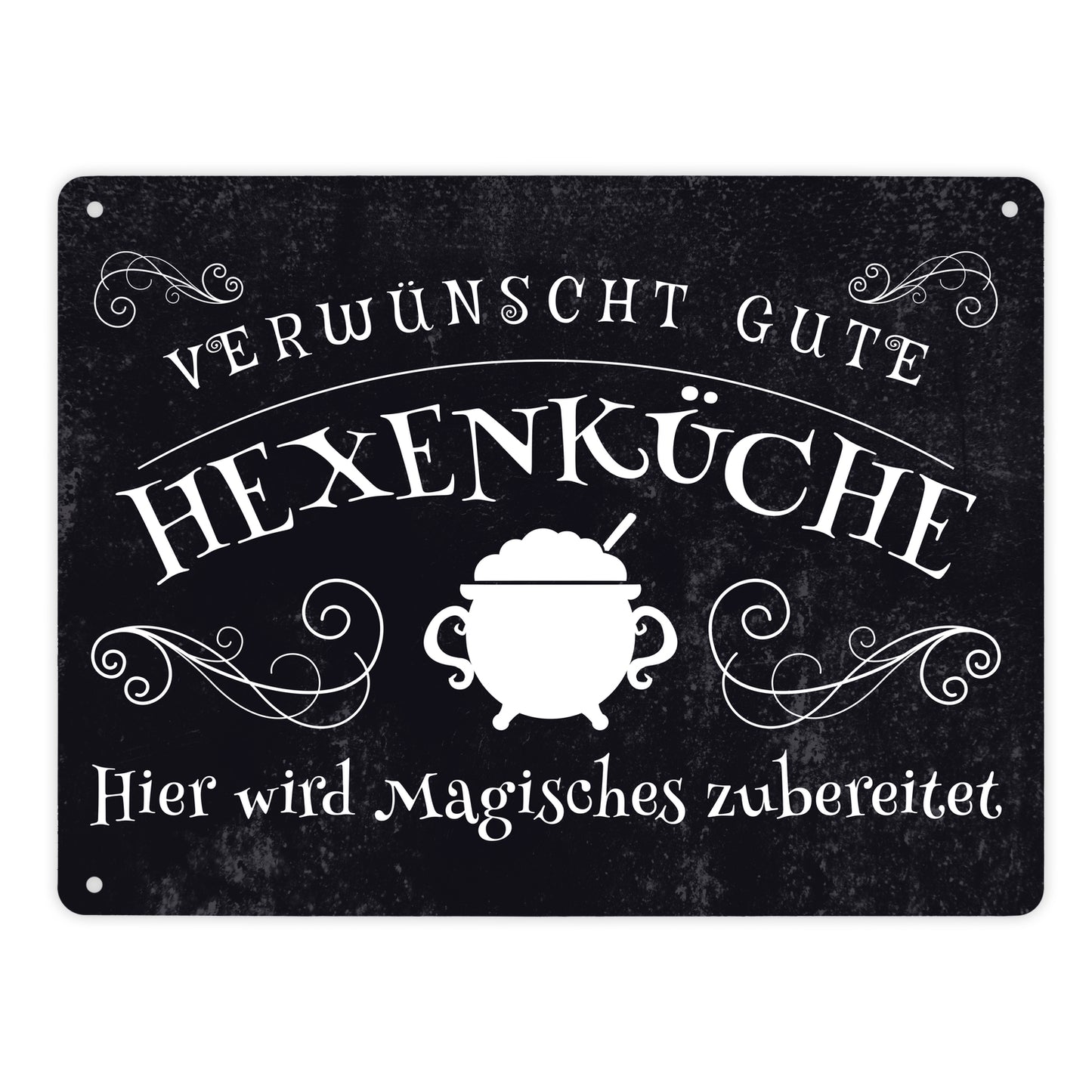 Verwünscht gute Hexenküche Halloween Metallschild XL in 21x28 cm mit lustigem Spruch