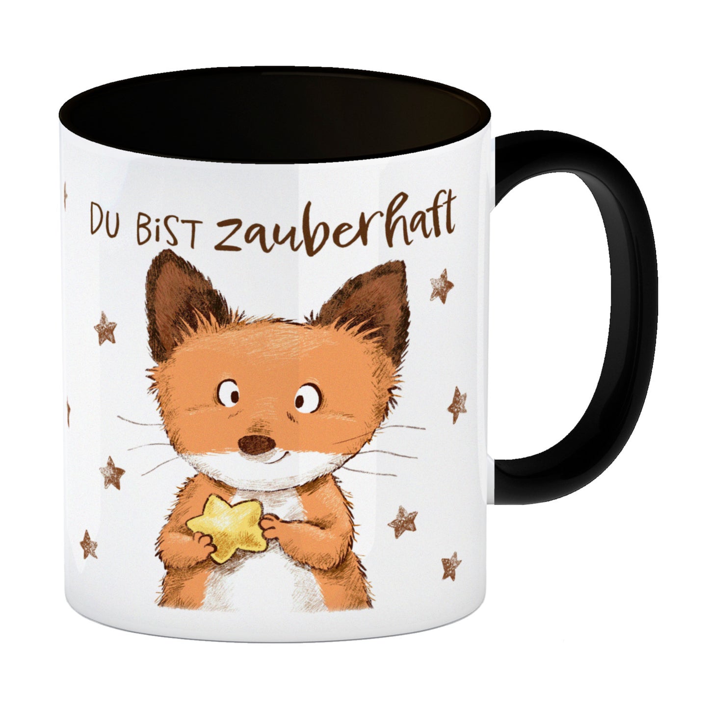 Fuchs Kaffeebecher in schwarz mit Spruch Du bist zauberhaft