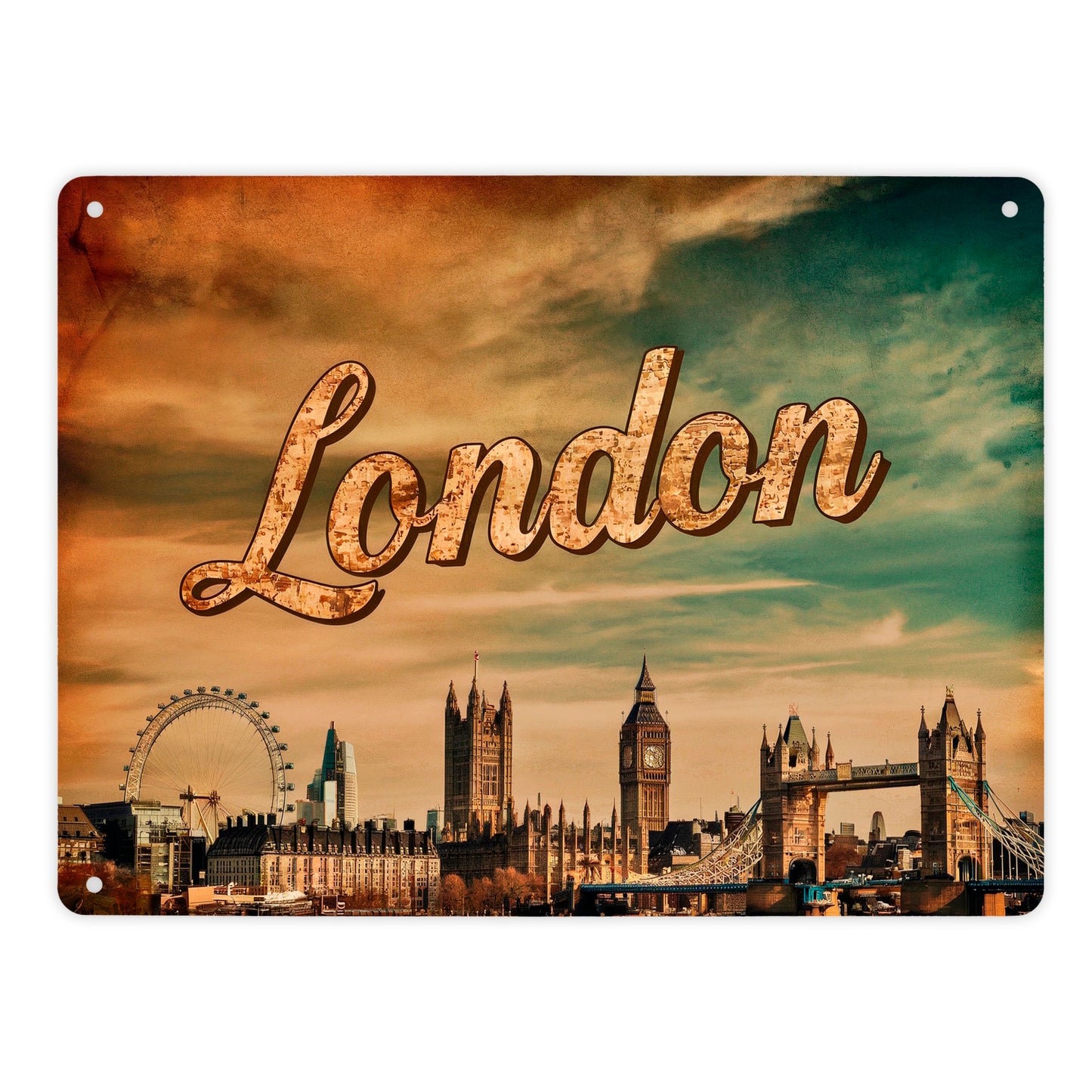 Londoner Skyline Metallschild XL in 21x28 cm - London