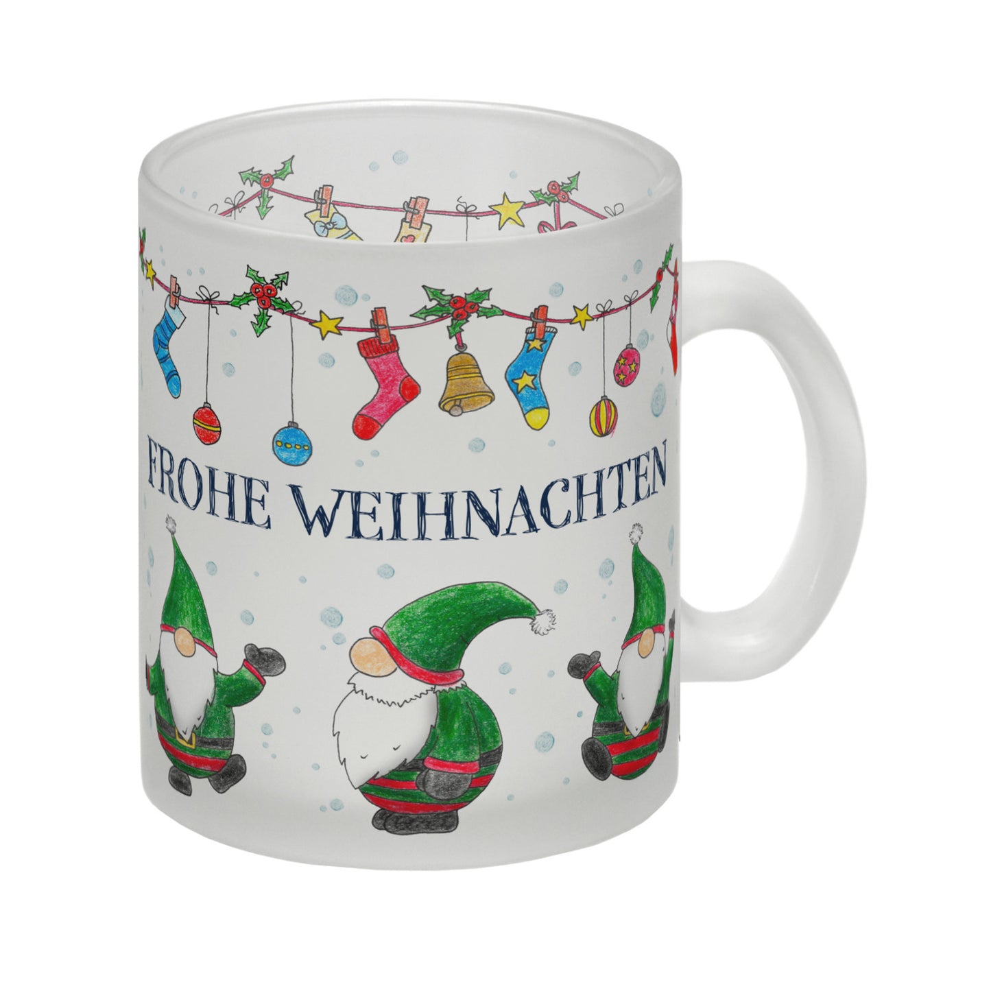 Frohe Weihnachten Glas Tasse mit Wichtel Motiv