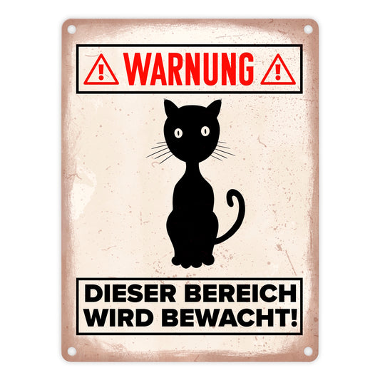 Warnung Bereich wird bewacht Metallschild in 15x20 cm mit Katzen Silhouette