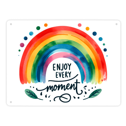 Regenbogen Metallschild XL in 21x28 cm mit Spruch Enjoy every moment