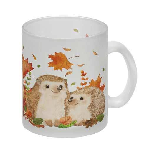 Igel im Herbst Glas Tasse im Aquarell Stil