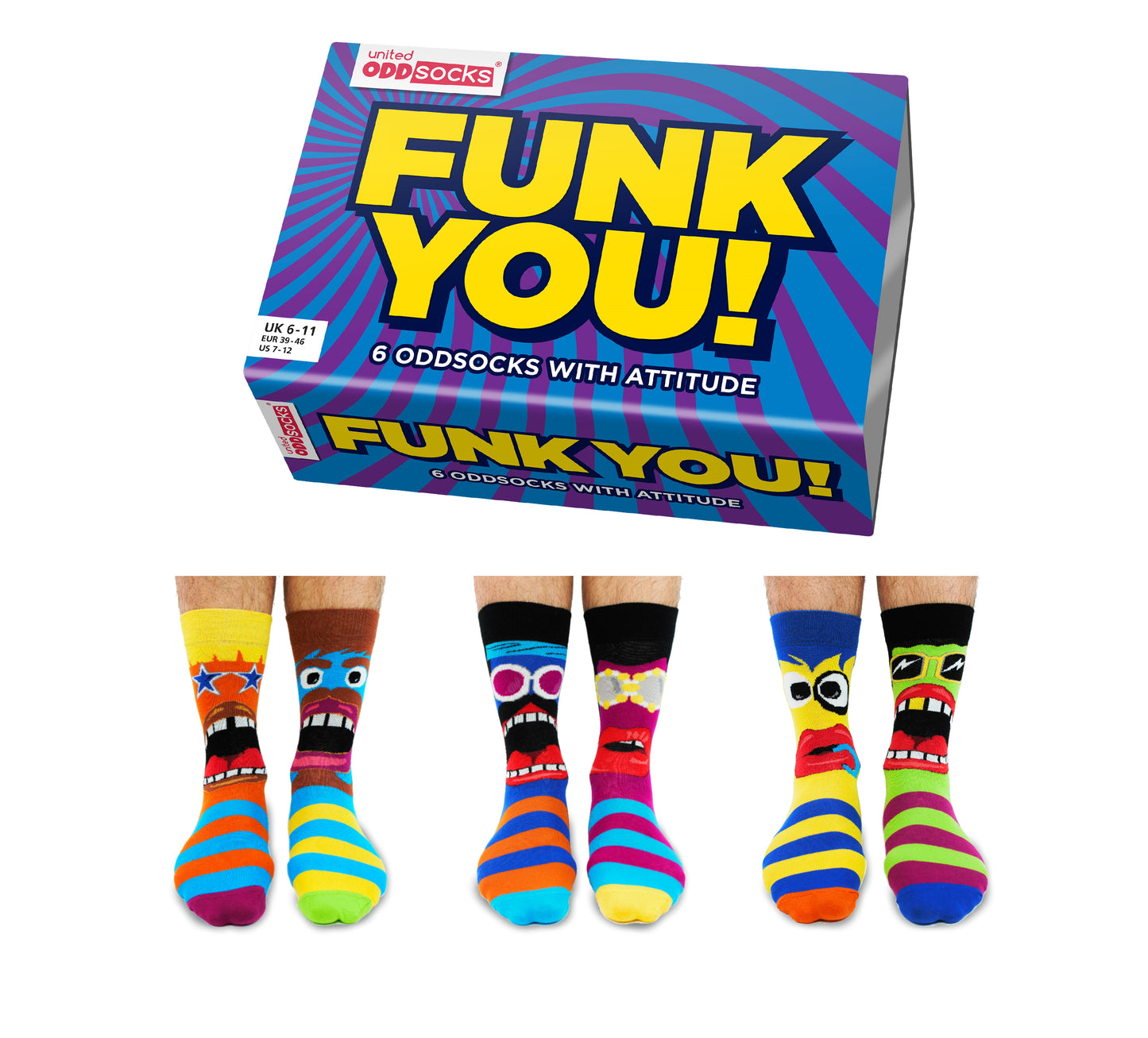 Verrückte Socken Oddsocks Funk You! für Männer im 6er Set