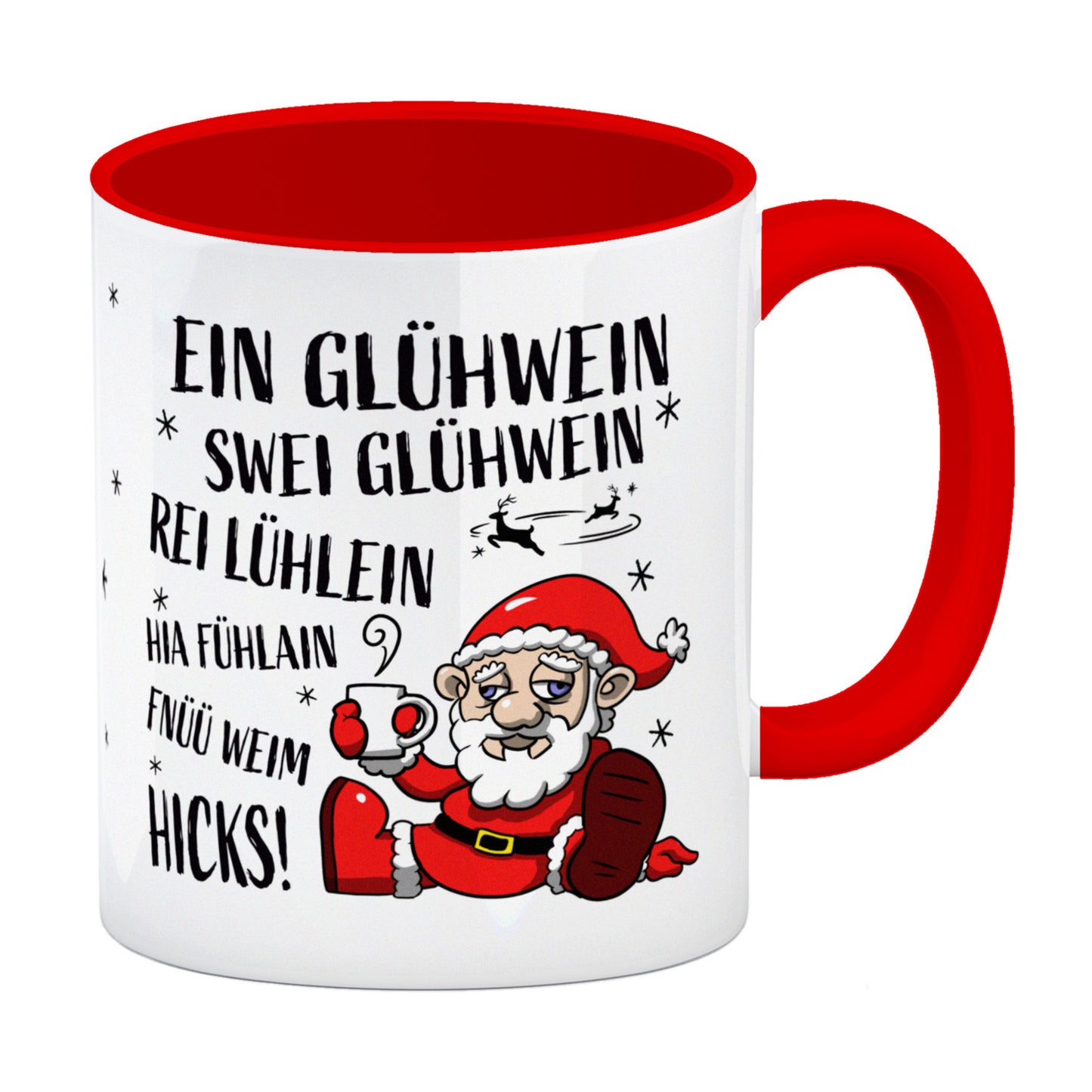 Betrunkener Weihnachtsmann Glühweintasse im Comicstil