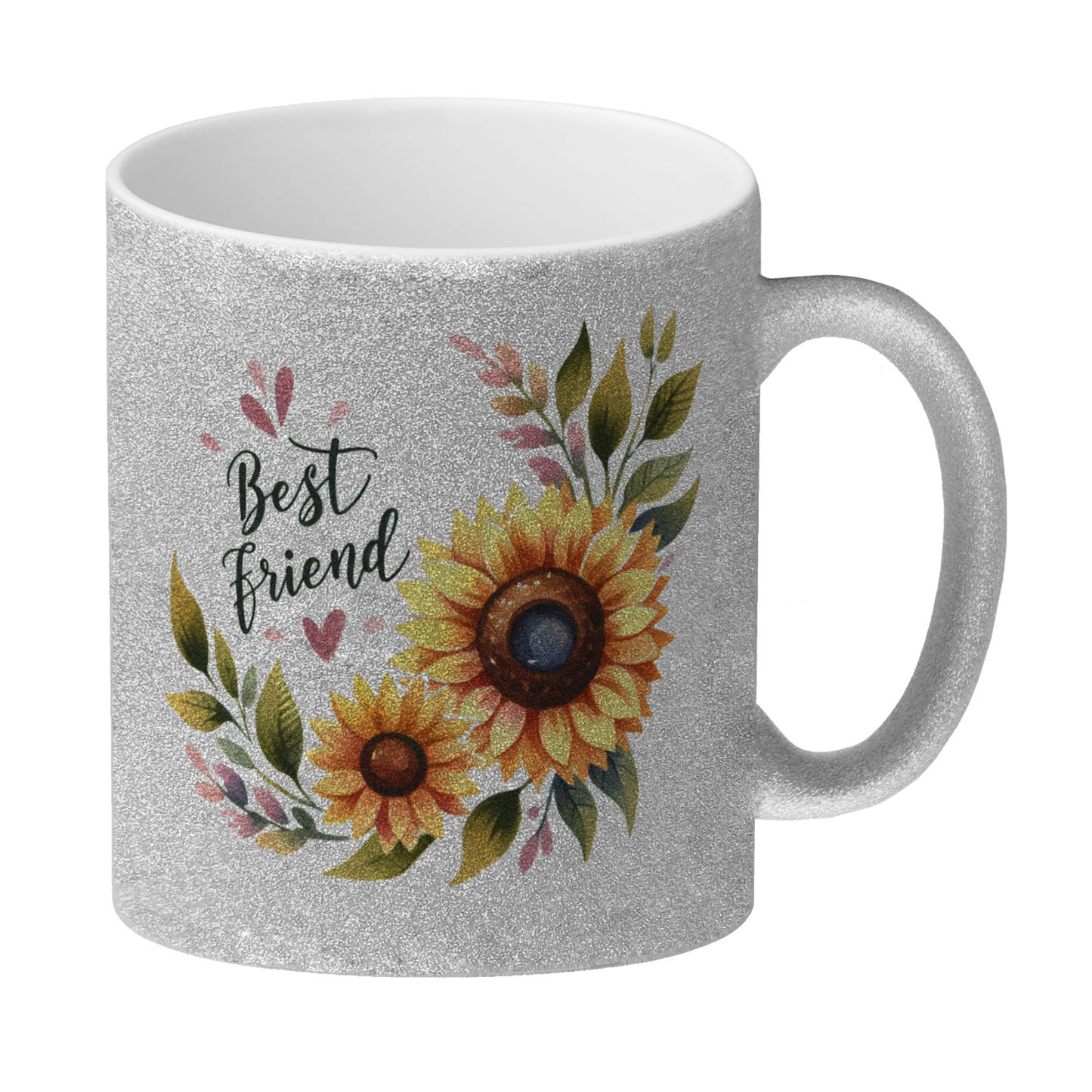 Beste Freundin Sonnenblume Glitzer-Kaffeebecher mit Spruch Best friend