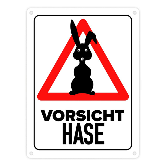 Vorsicht Hase Metallschild in 15x20 cm mit Hasen Silhouette