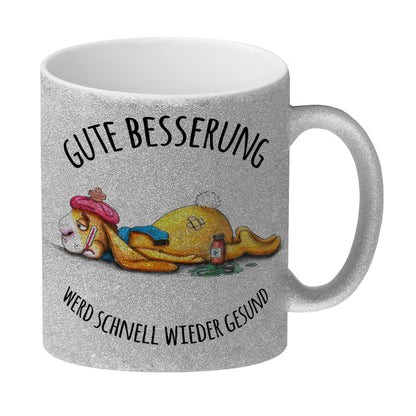 Gute Besserung, werd schnell wieder gesund Glitzer-Glitzer-Kaffeebecher mit Hase Motiv