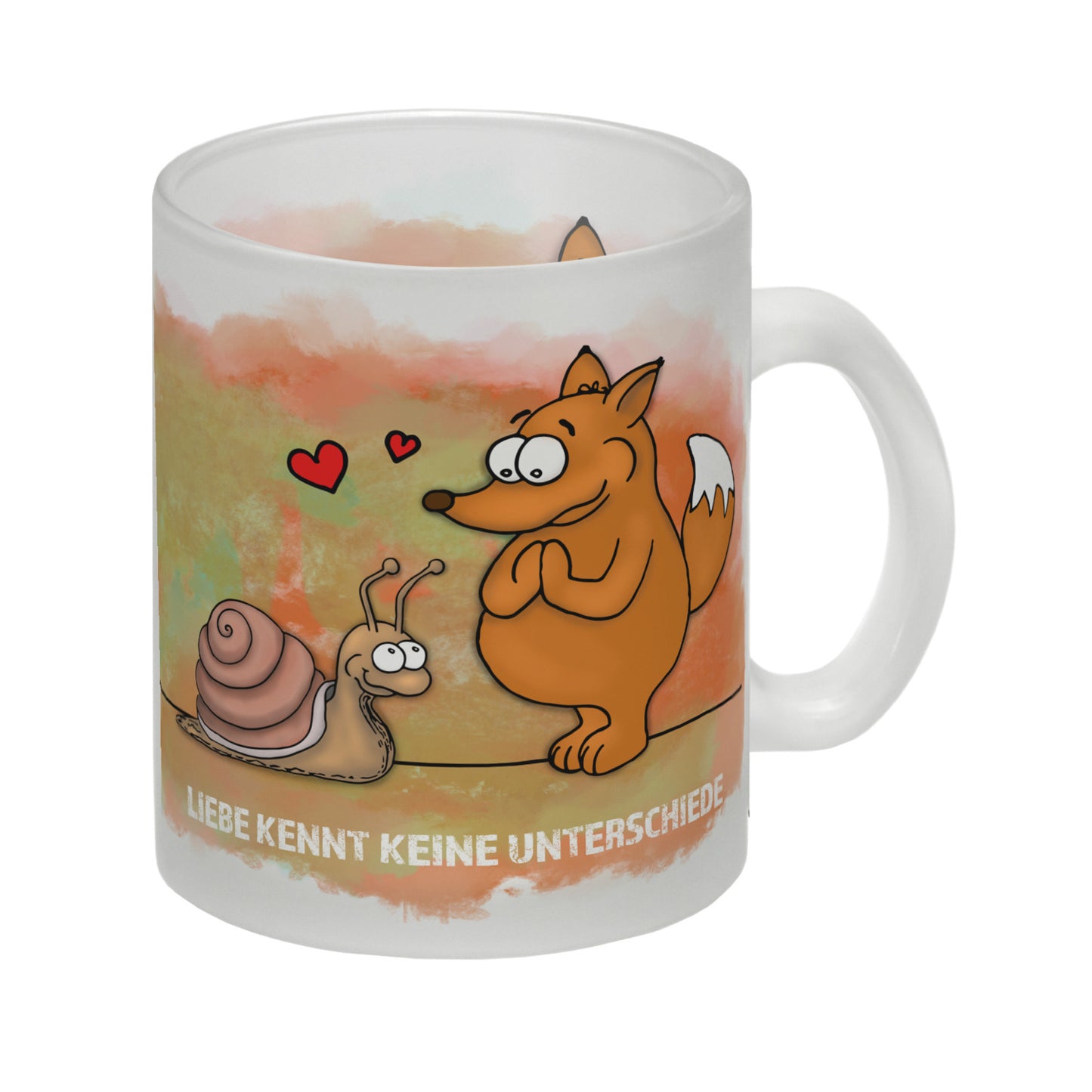 Liebe kennt keine Unterschiede Glas Tasse mit Fuchs und Schnecke Motiv