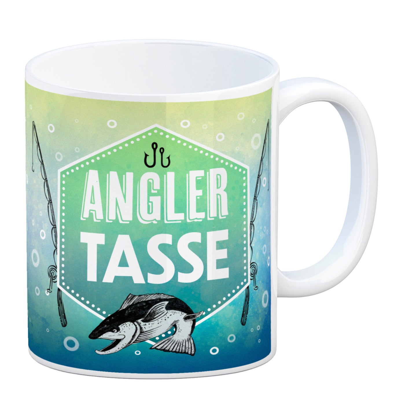 Angler Tasse Kaffeebecher mit Fisch und Angel Motiv