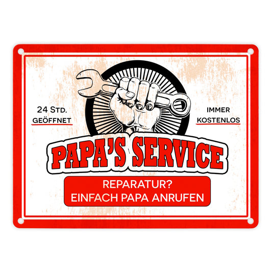 Papa's Service Metallschild in 15x20 cm mit Werkstattmotiv