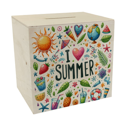 Sommer Spardose aus Holz mit Spruch I love summer