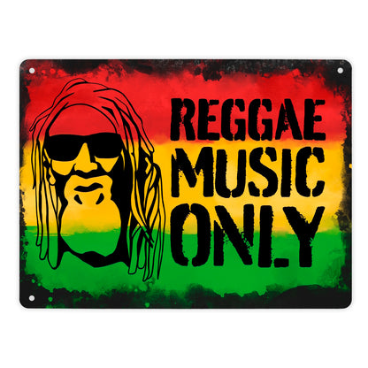 Reggae Music Only Metallschild XL in 21x28 cm mit Rastafarigesicht