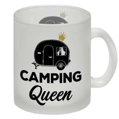 Camping Queen Glas Tasse mit Wohnwagen Motiv