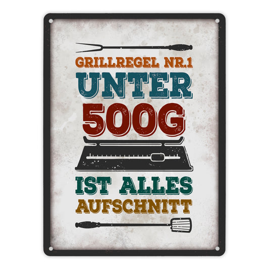 Metallschild XL mit Spruch: Grillregen Nr.1 Unter 500g ...