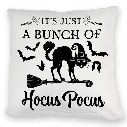 Schwarze Katze Halloween Kuschelkissen mit Spruch A Bunch of Hocus Pocus