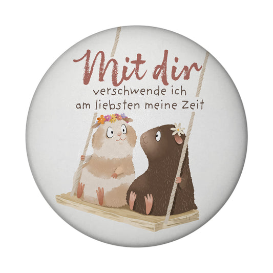 Meerschweinchen Magnet rund rund mit Spruch Zeitverschwendung am liebsten mit dir