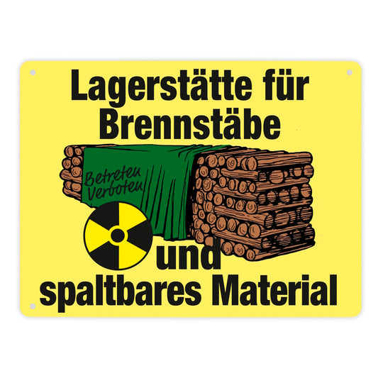 Lagerstätte für Brennstäbe - Brennholzlager Metallschild XL in 21x28 cm in Gelb