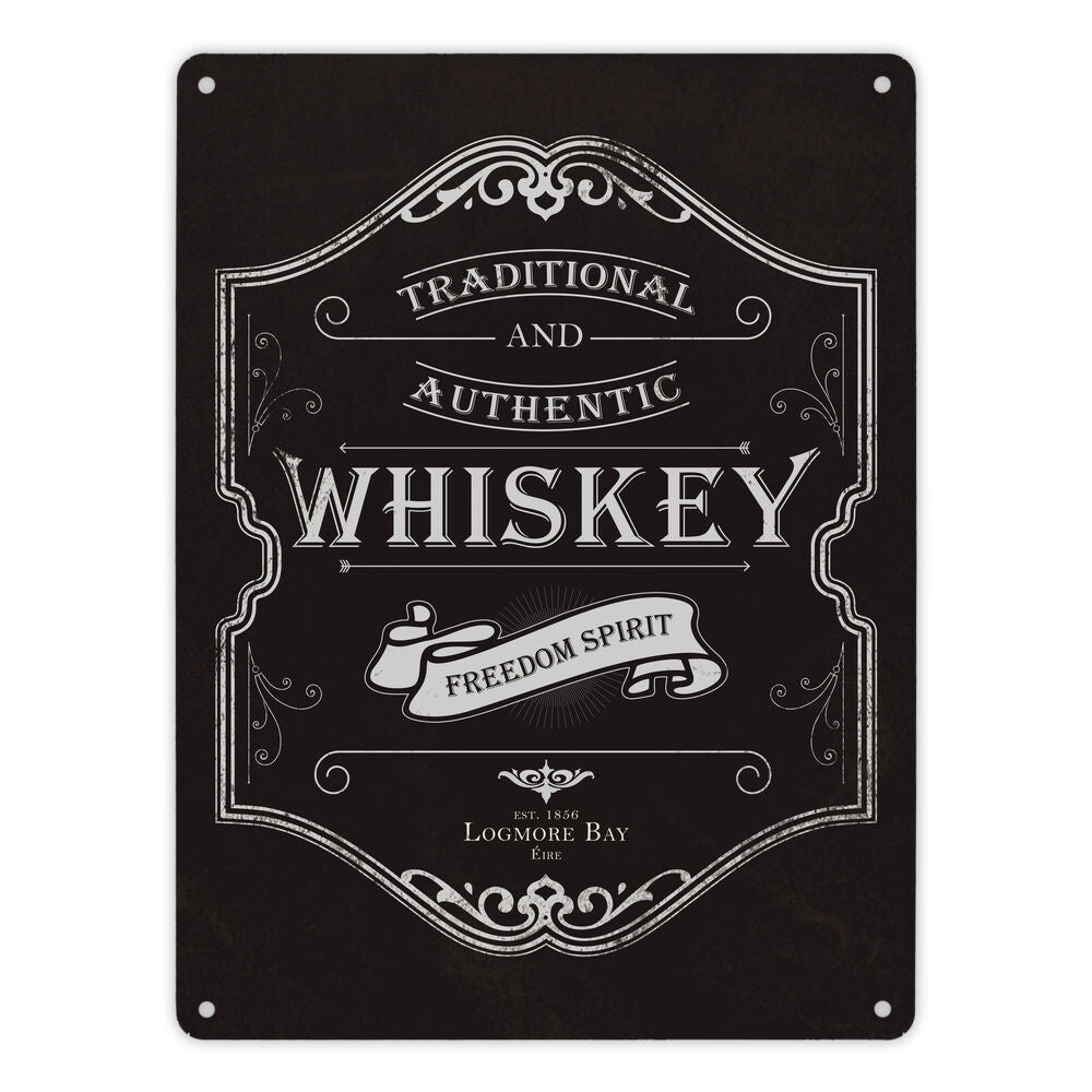 Metallschild XL mit Spruch: Whiskey Logo