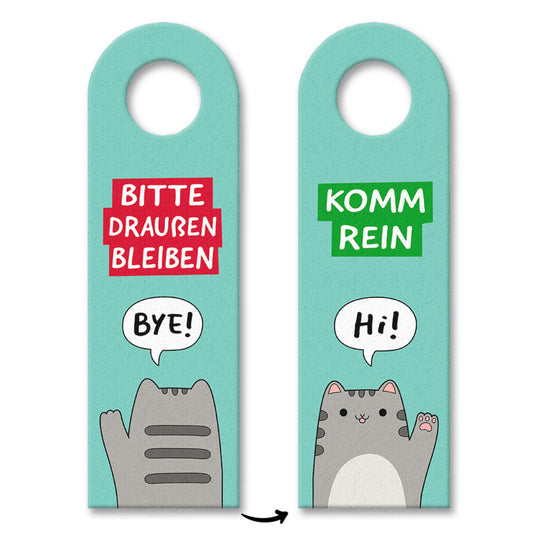 Katze kawaii Türhänger mit Spruch Bitte draußen bleiben - Komm rein