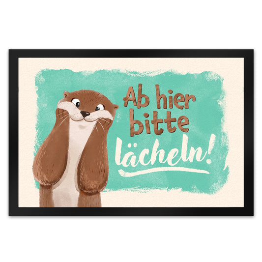 Lachender Otter Fußmatte XL in 40x60 cm mit Spruch Ab hier bitte lächeln