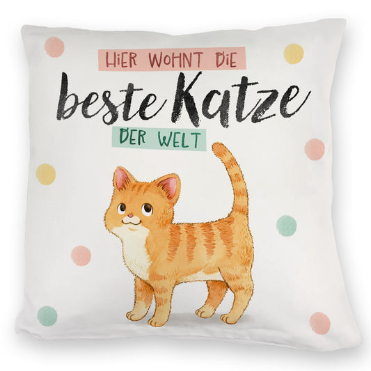 Beste Katze der Welt Kuschelkissen mit oranger Katze Katze und Spruch