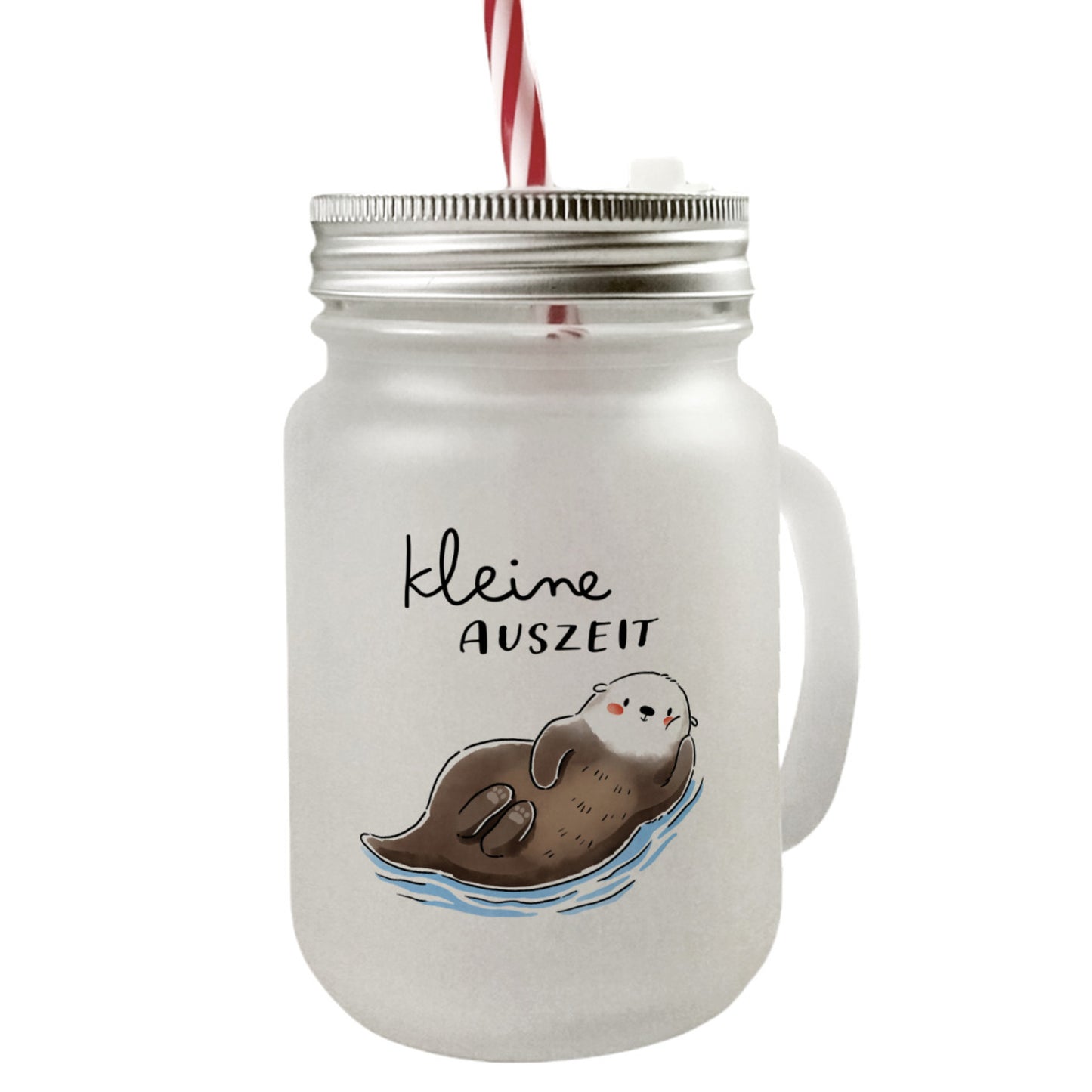 Otter Mason Jar Henkel Trinkglas mit Deckel mit Spruch Kleine Auszeit