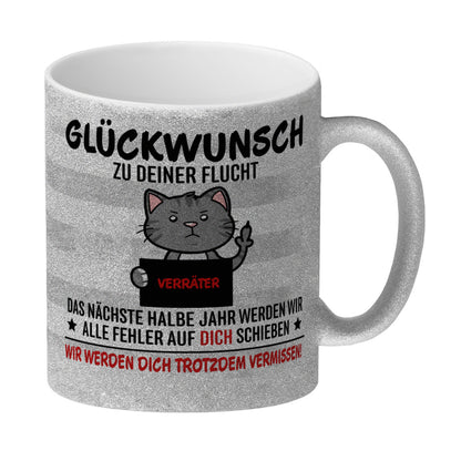 Glückwunsch zur Flucht, Verräter Mittelfinger Glitzer-Kaffeebecher mit Katze