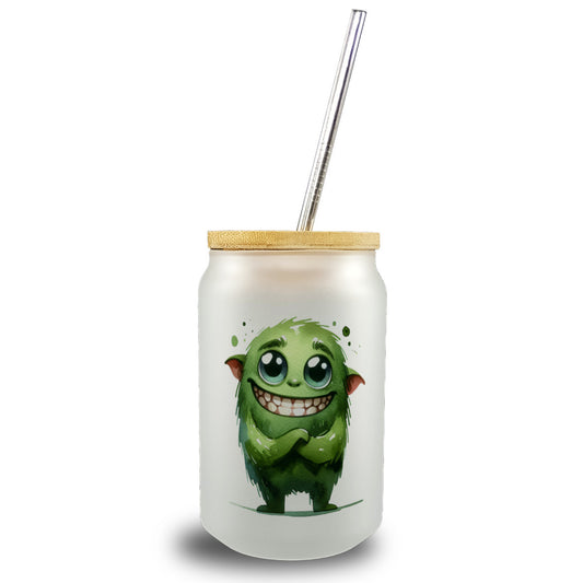 grünes Monster Trinkglas mit Bambusdeckel