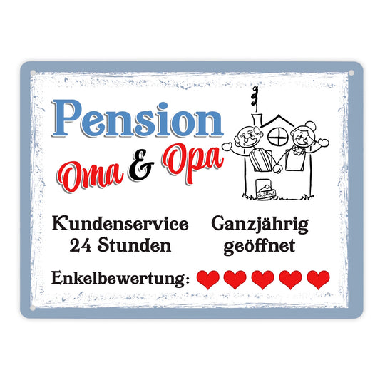 Pension Oma und Opa Metallschild XL in 21x28 cm