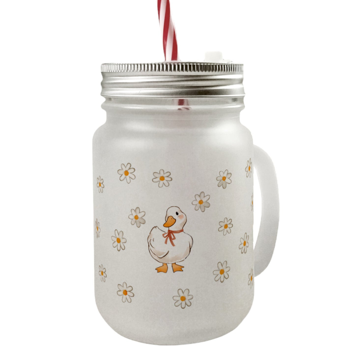 Ente mit Gänseblümchen Mason Jar Henkel Trinkglas mit Deckel