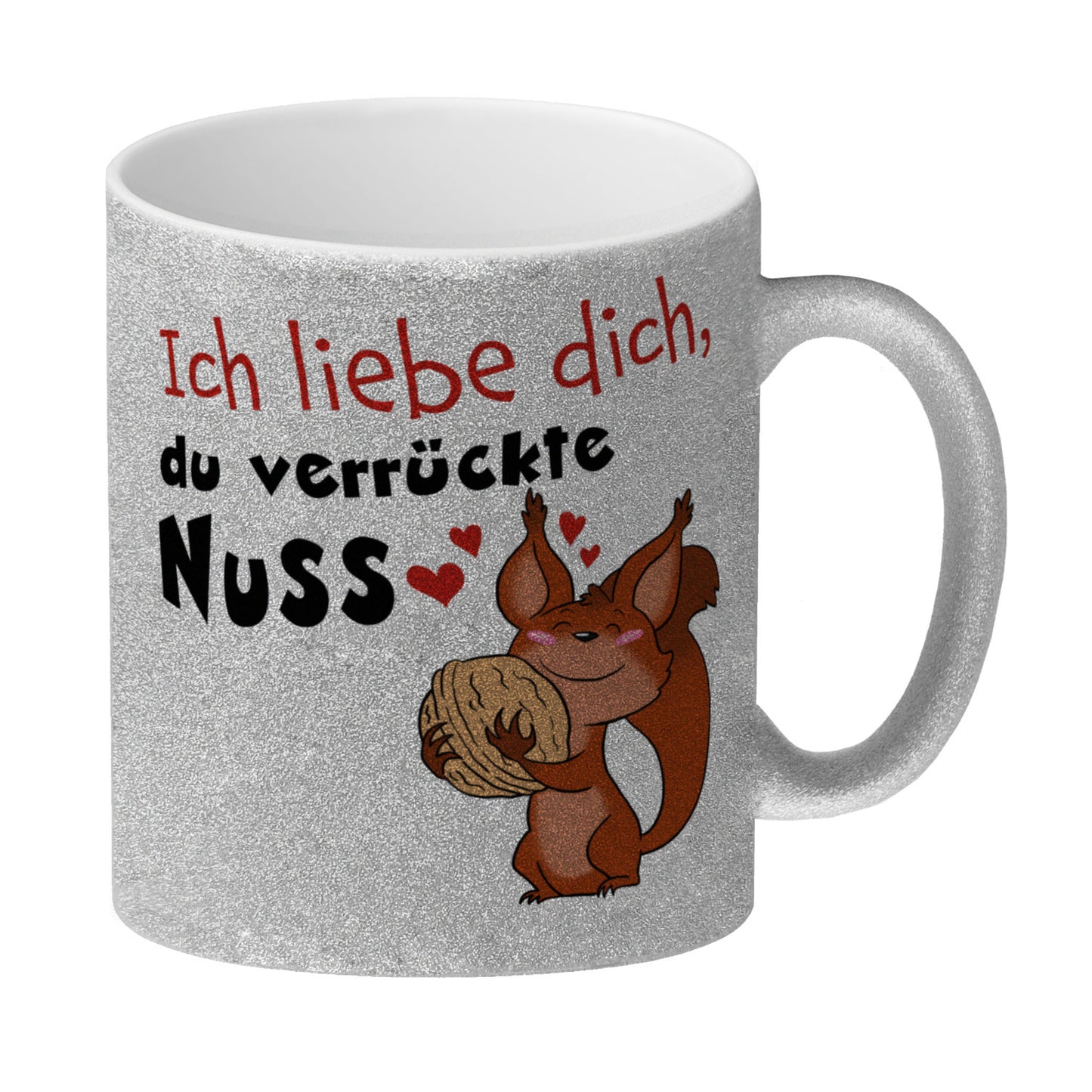 Ich liebe dich verrückte Nuss Glitzer-Kaffeebecher mit süßem Eichhörnchen