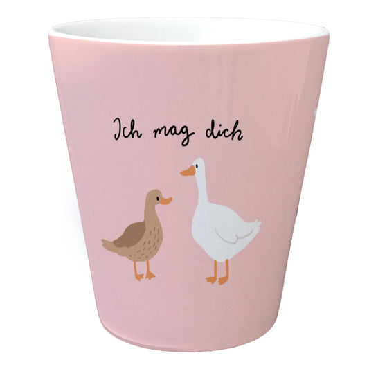 Gans und Ente Blumentopf mit Spruch Ich mag dich