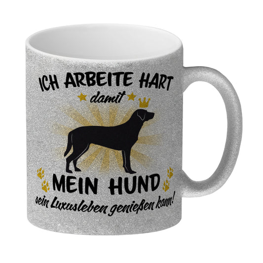 Ich arbeite hart für das Luxusleben meines Hundes Haustier Glitzer-Kaffeebecher