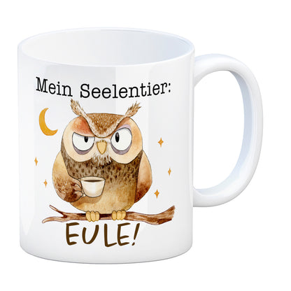 Eule Kaffeebecher mit Spruch Mein Seelentier Eule