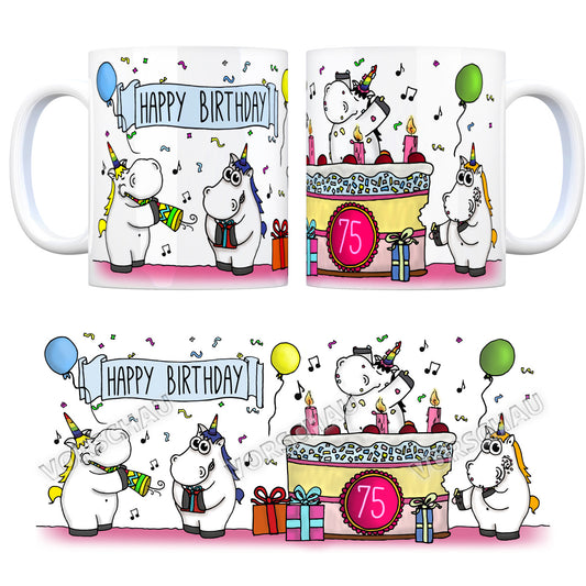 Kaffeebecher mit Einhorn Geburtstagsparty Motiv zum 75. Geburtstag