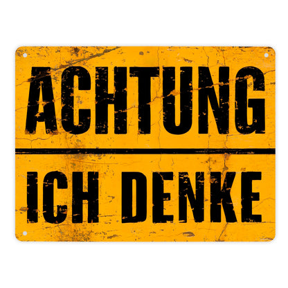 Achtung ich denke - Altes Holzdesign Metallschild XL in 21x28 cm