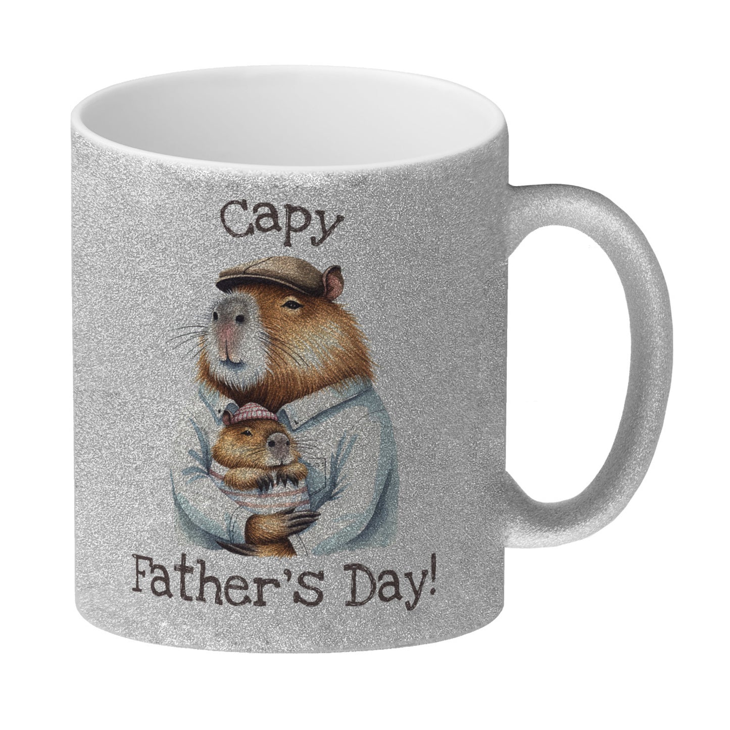 Capybara-Papa Aquarell-Optik Glitzer-Kaffeebecher mit Spruch Capy Father's Day