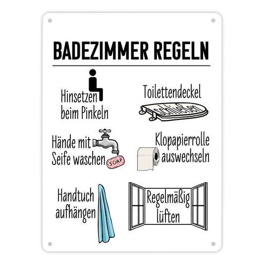 Badezimmer Regeln für ein hygienischeres Bad Metallschild XL in 21x28 cm