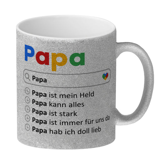 Papa ist mein Held Suchmaschine Glitzer-Kaffeebecher