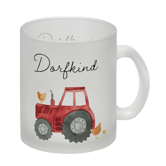 Dorfkind roter Traktor Glas Tasse