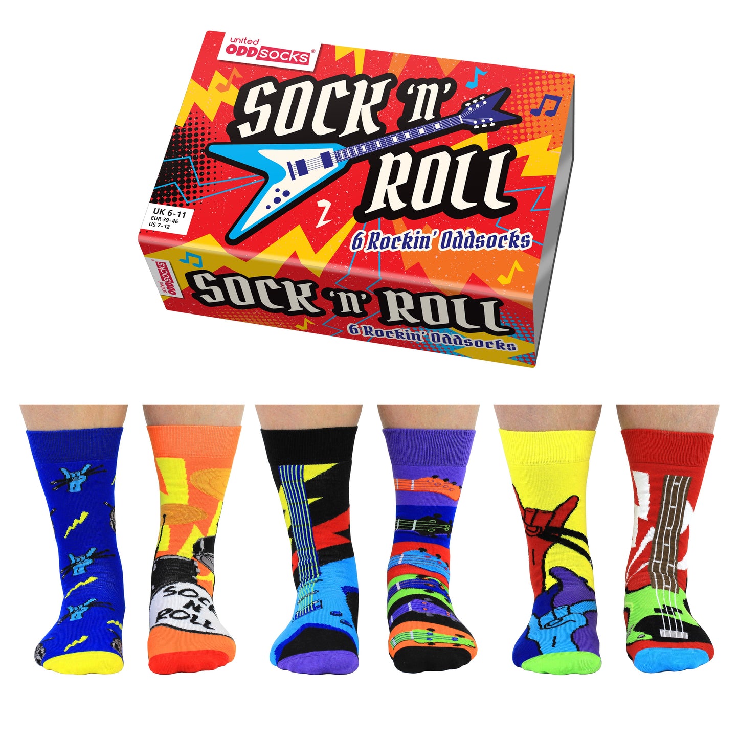 Sock n Roll Gitarre Oddsocks Socken in 39-46 im 6er Set