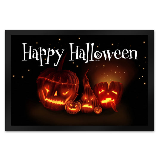 Fußmatte XL in 40x60 cm mit Kürbiskopf Motiv und Happy Halloween Schriftzug