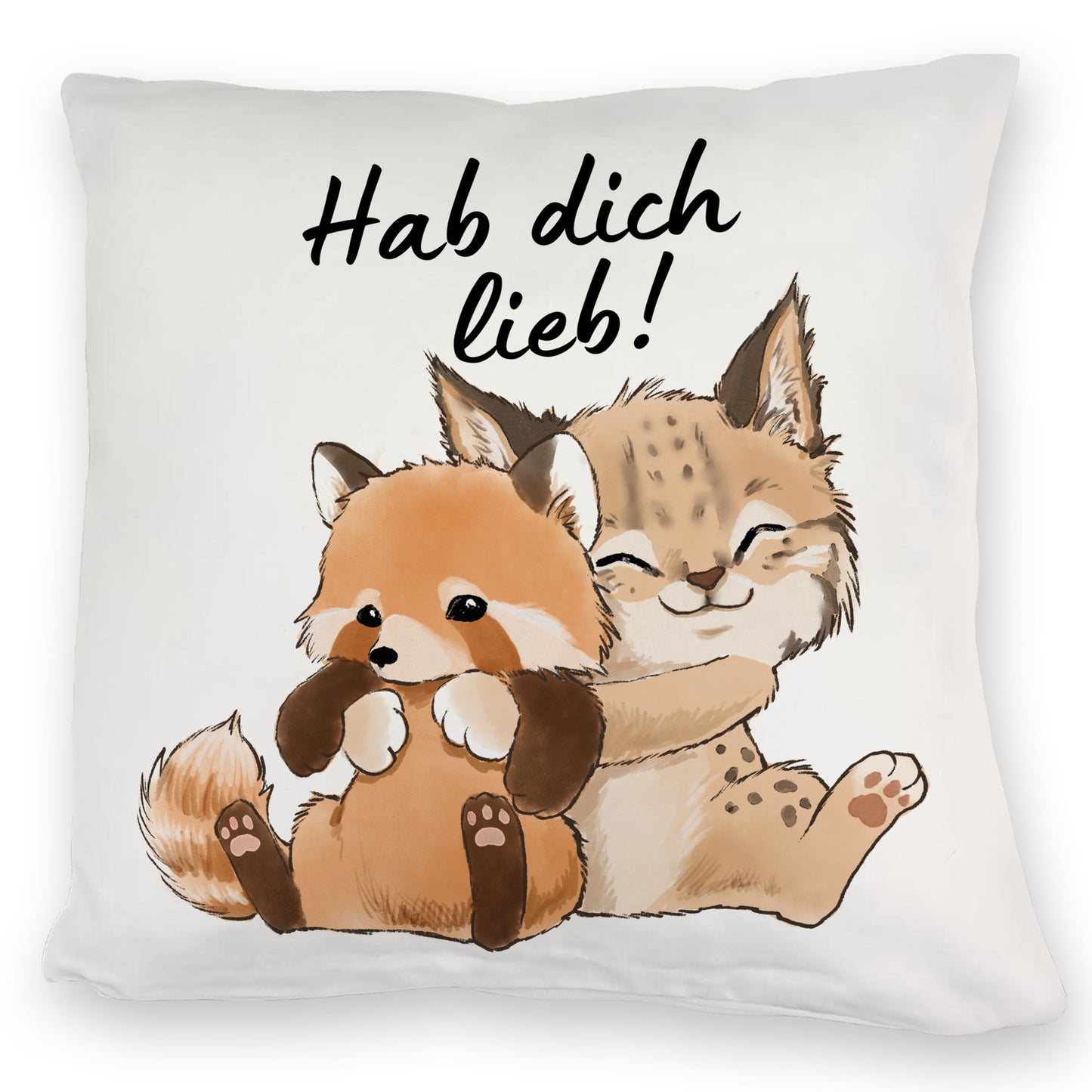 Luchs und Panda Kuschelkissen mit Spruch Hab dich lieb