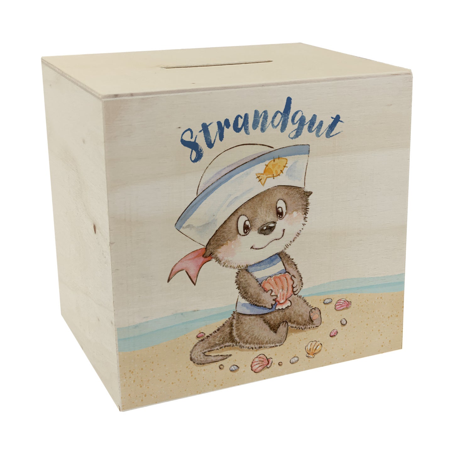 Ottfried der Otter Spardose aus Holz mit Spruch Strandgut