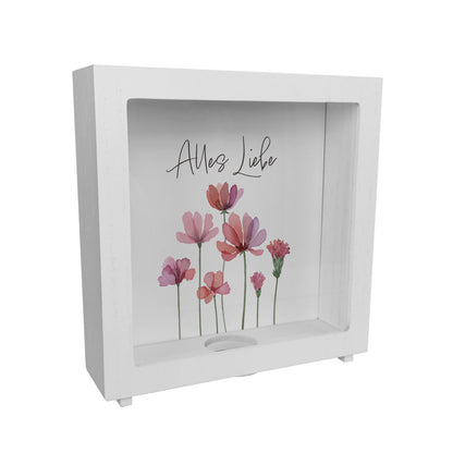 Aquarell Blumen Rahmen Spardose aus Holz mit Spruch Alles Liebe