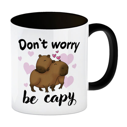 Don’t worry be capy Capybara Kaffeebecher in schwarz